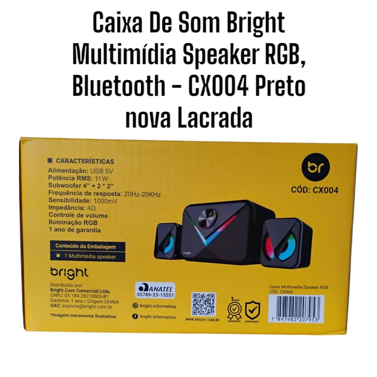Caixa de Som Bright CX004 - Bluetooth, RGB, Lacrada