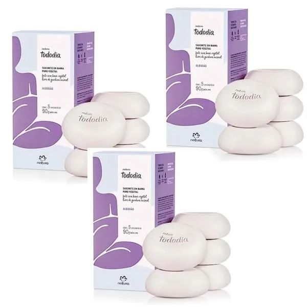 Combo 3 Caixas de Sabonetes Natura Algodão com 5 unidades de 90g cada 