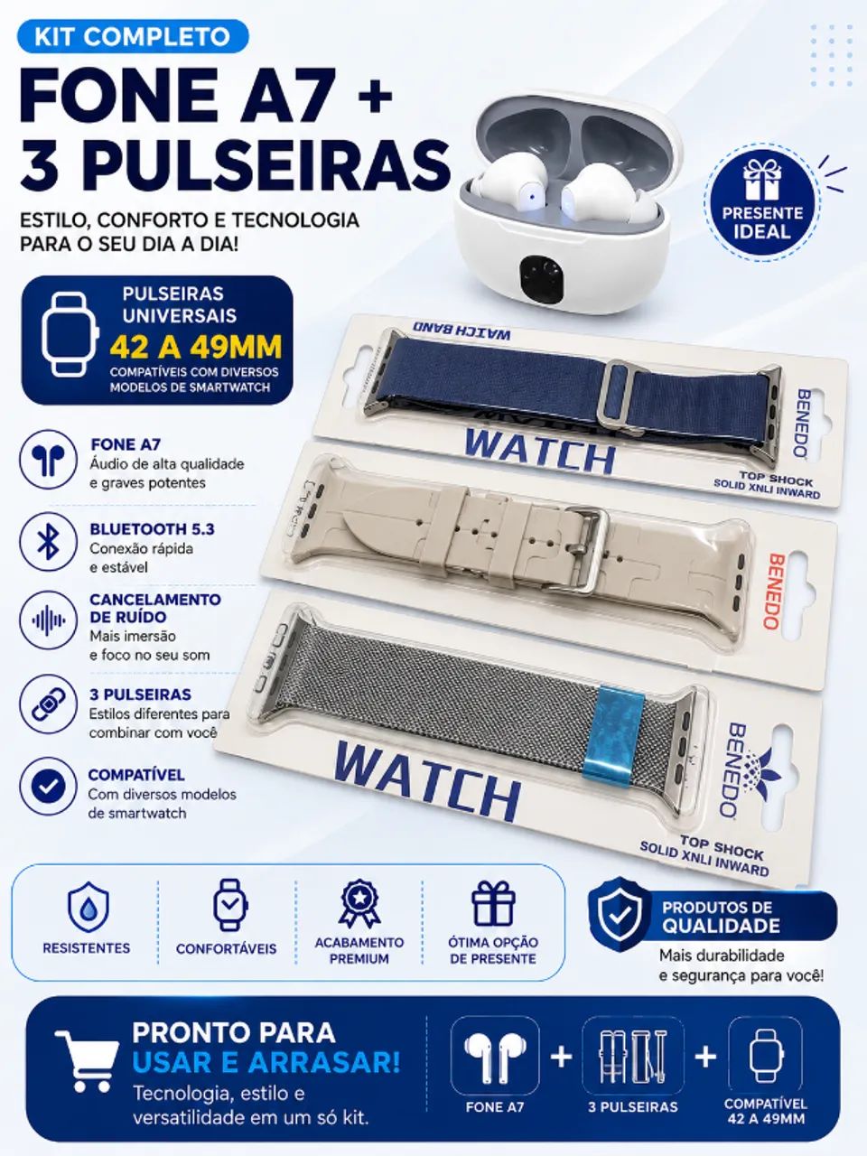 KIT PULSEIRAS DE SMARTWATCH E FONE 