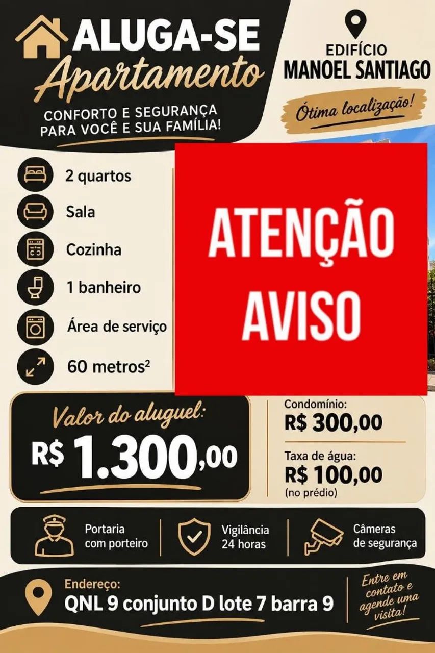 Aluga se AP qnl 9 conjunto D lote 7/9 edifício Manoel Santiago 