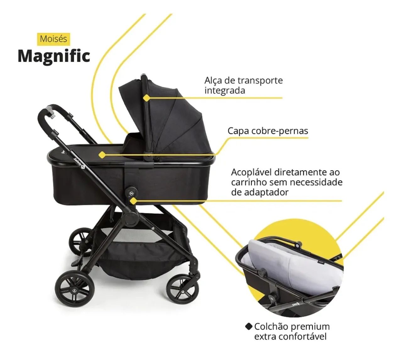 Carrinho de bebê 5 em 1 / Safety 1st, Travel System Magnific, 5 em 1, Full Black - Foto 5