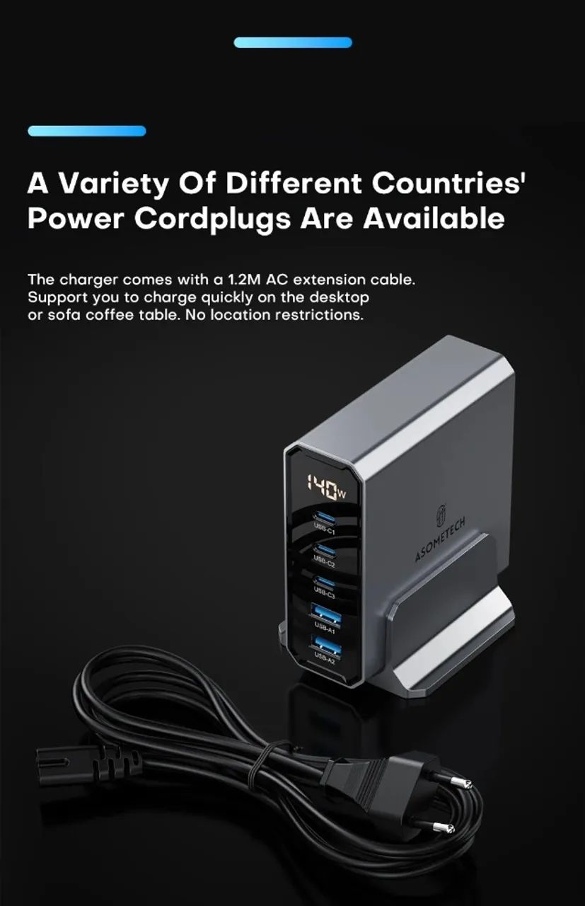Carregador ASOMETECH 140W, Smartphones e Notebooks - Foto 3