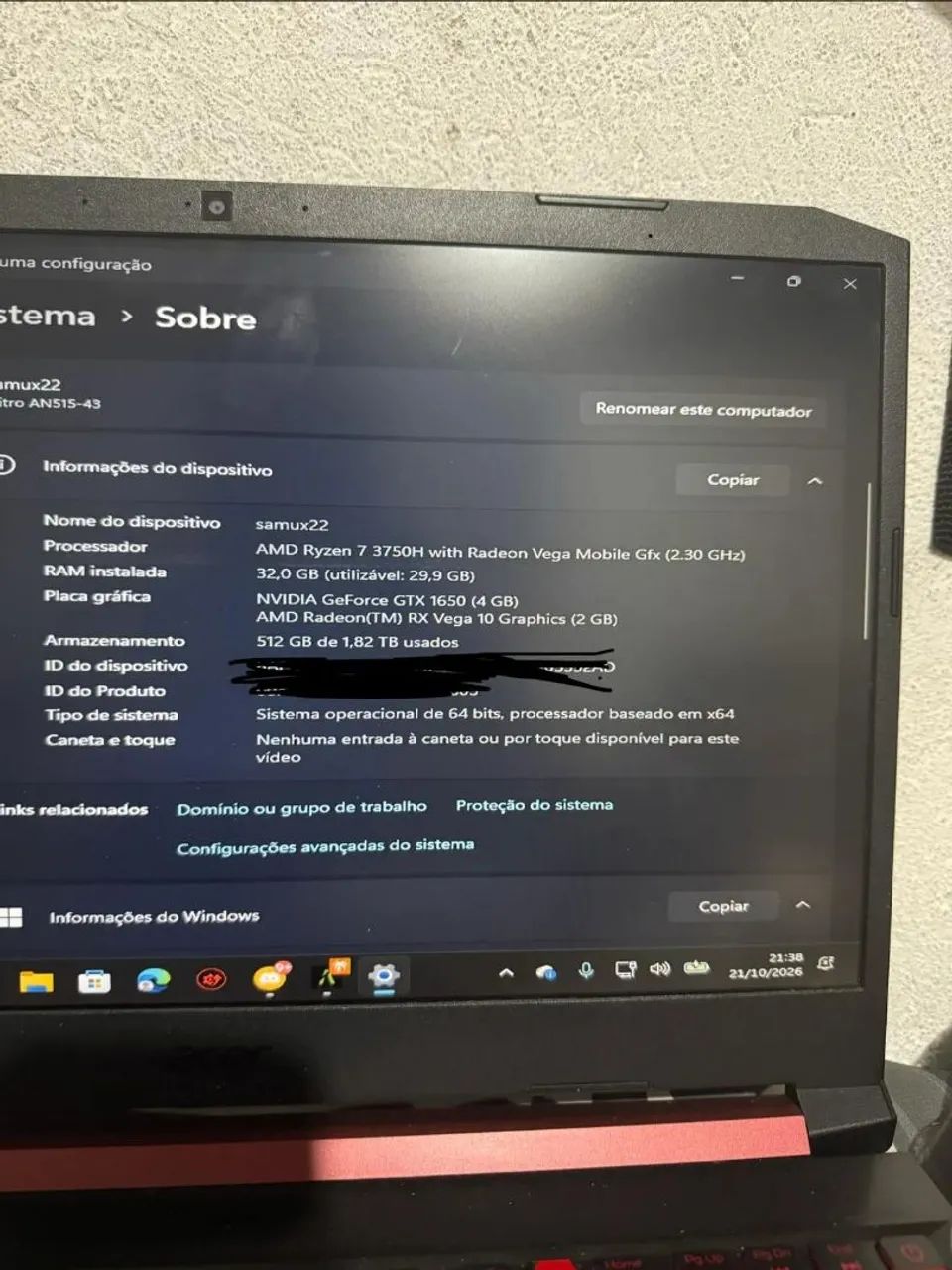 Notebook Acer nitro V15 (com upgrade) - Foto 3