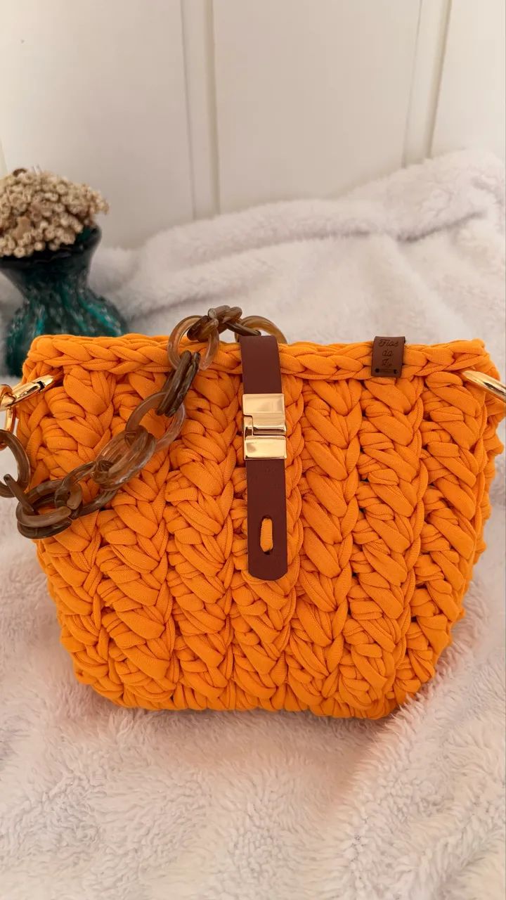 Bolsa de crochê fio de malha - Foto 4