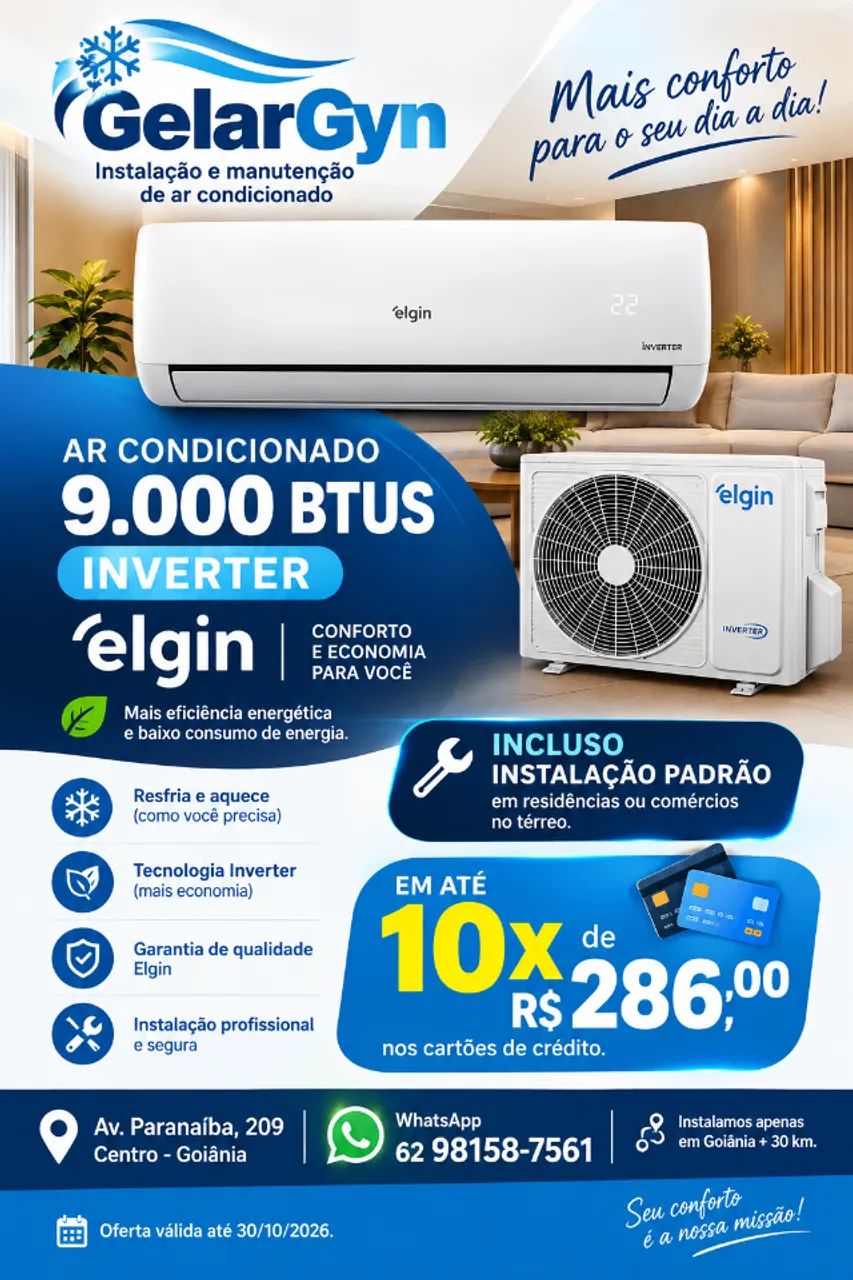Ar condicionado Split 9 mil Btus com instalação