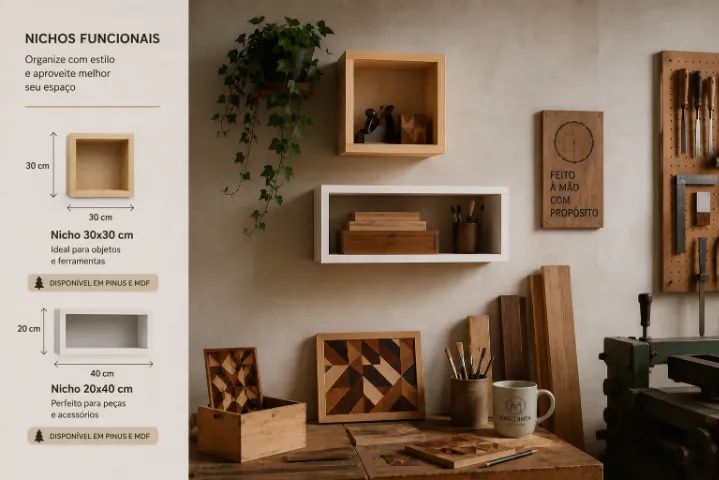 Prateleiras e Nichos Decorativos MDF e Pinus - Foto 4