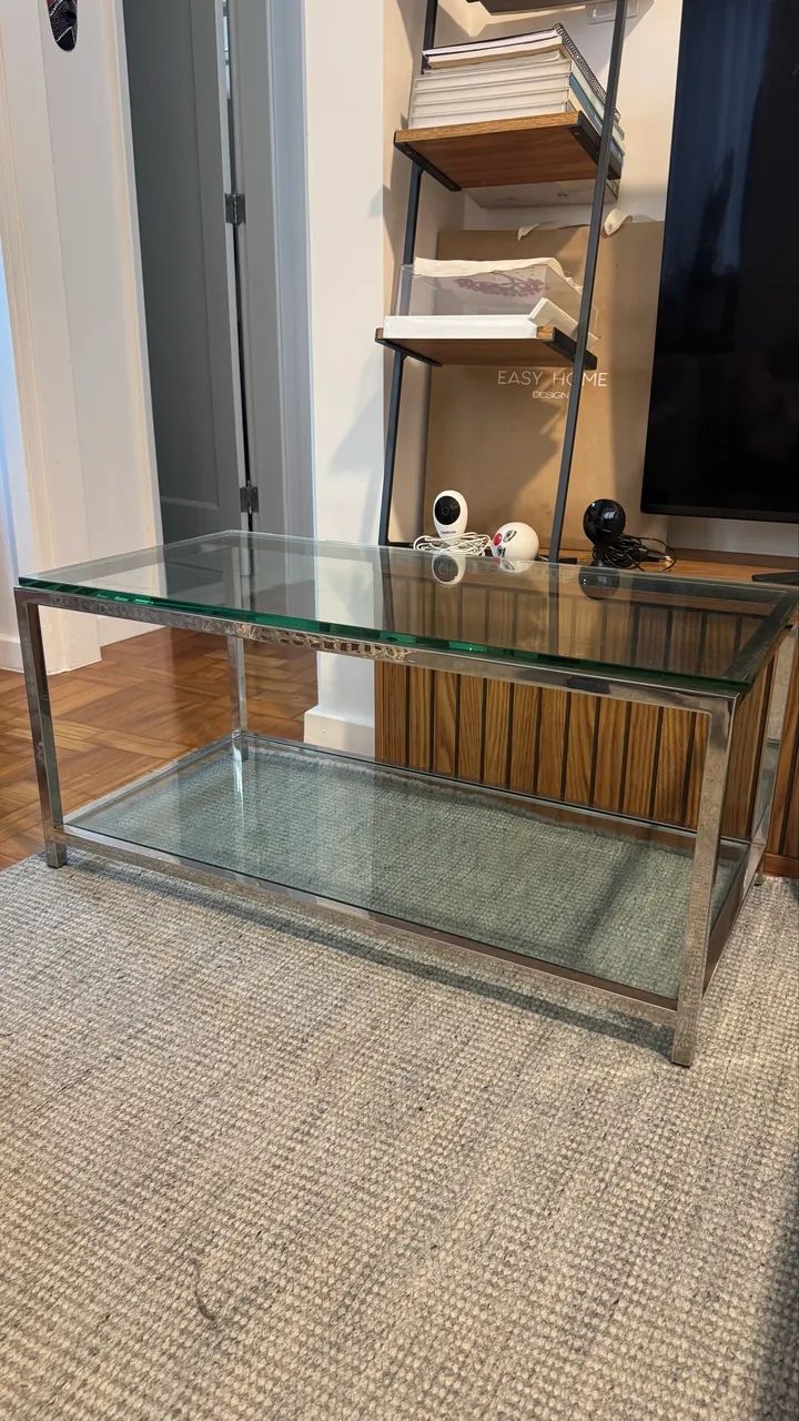 Mesa de Centro Minimalista Aço Cromado e Vidro - Foto 2