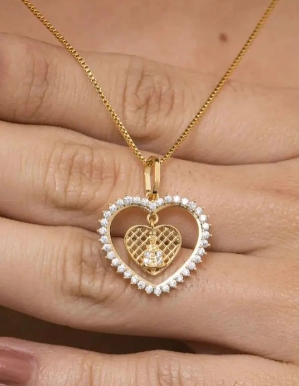 Colar coração zircônia ( banhado a ouro)