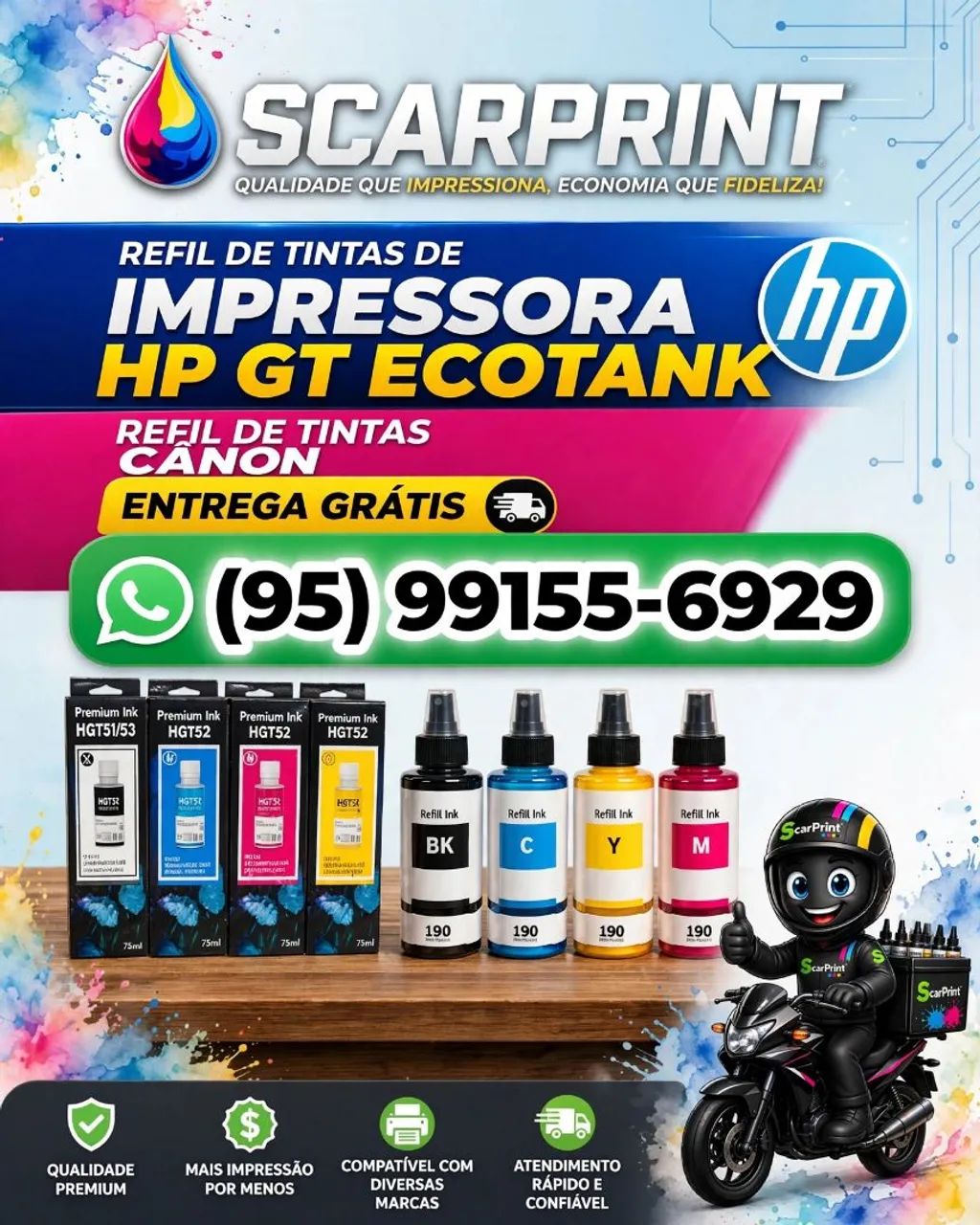 Refil de tintas de impressora HP GT Ecotank e Refil de tintas cânon entrega grátis 