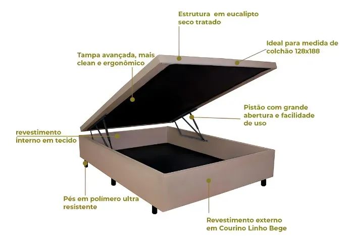 Cama Base Box Baú Viúva Bege Cru - Foto 2
