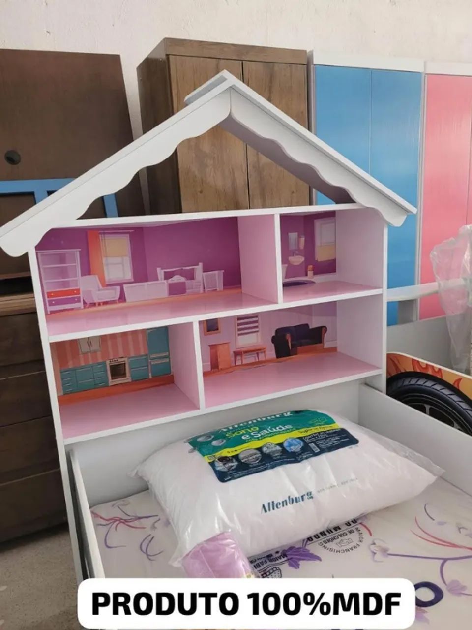 Sonho Infantil em Branco e Rosa: Cama Laura com Design de Casinha S/Colchão  - Foto 3