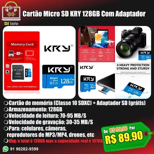 Cartão Micro SD KRY 128GB Com Adaptador