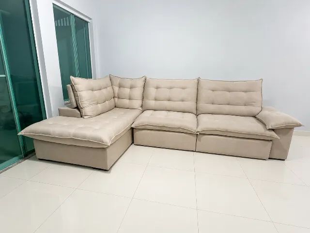 Sofá conquista inovar retrátil e reclinável com chaise grande - Foto 2