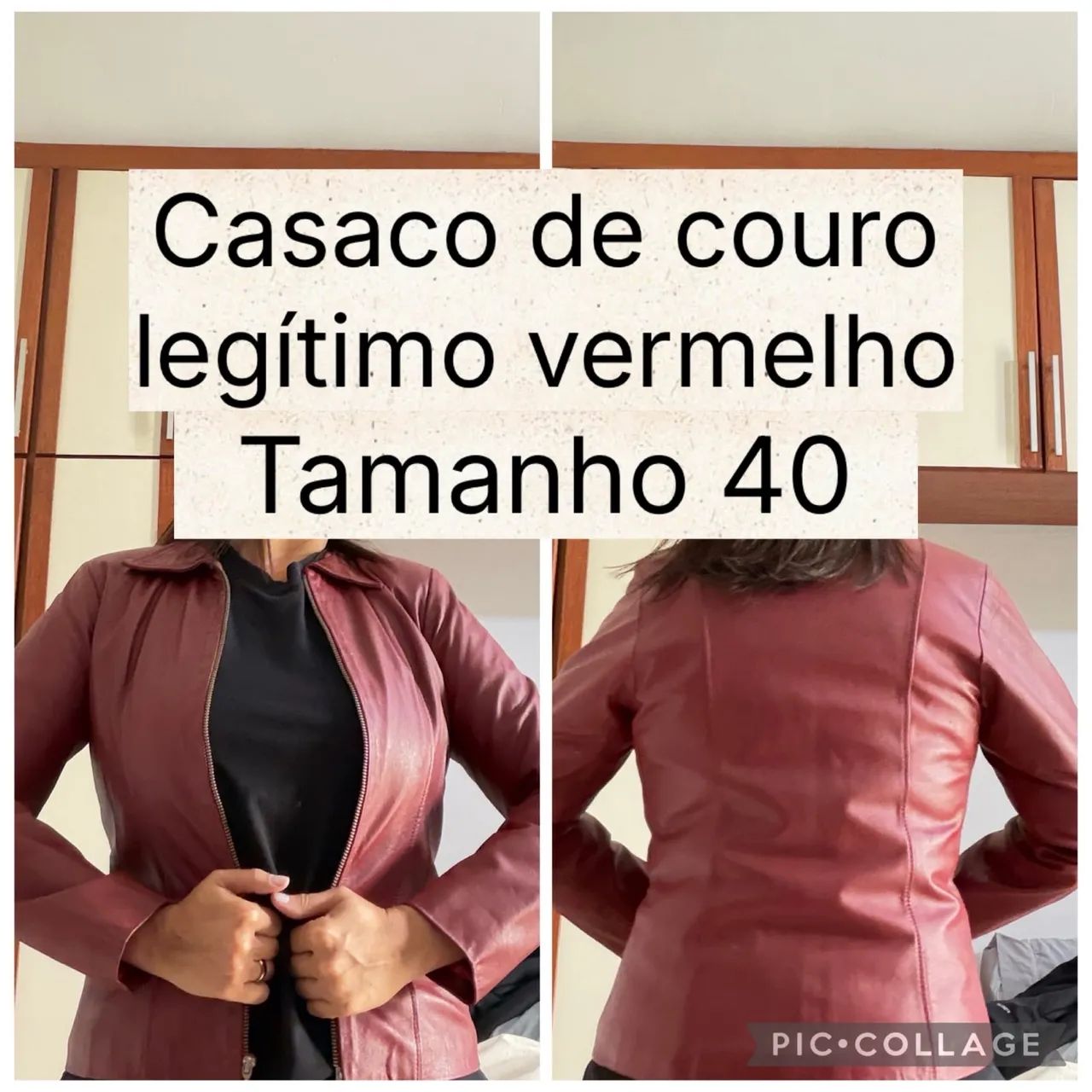 Casaco De Couro Legítimo Vermelho - TAM. 40