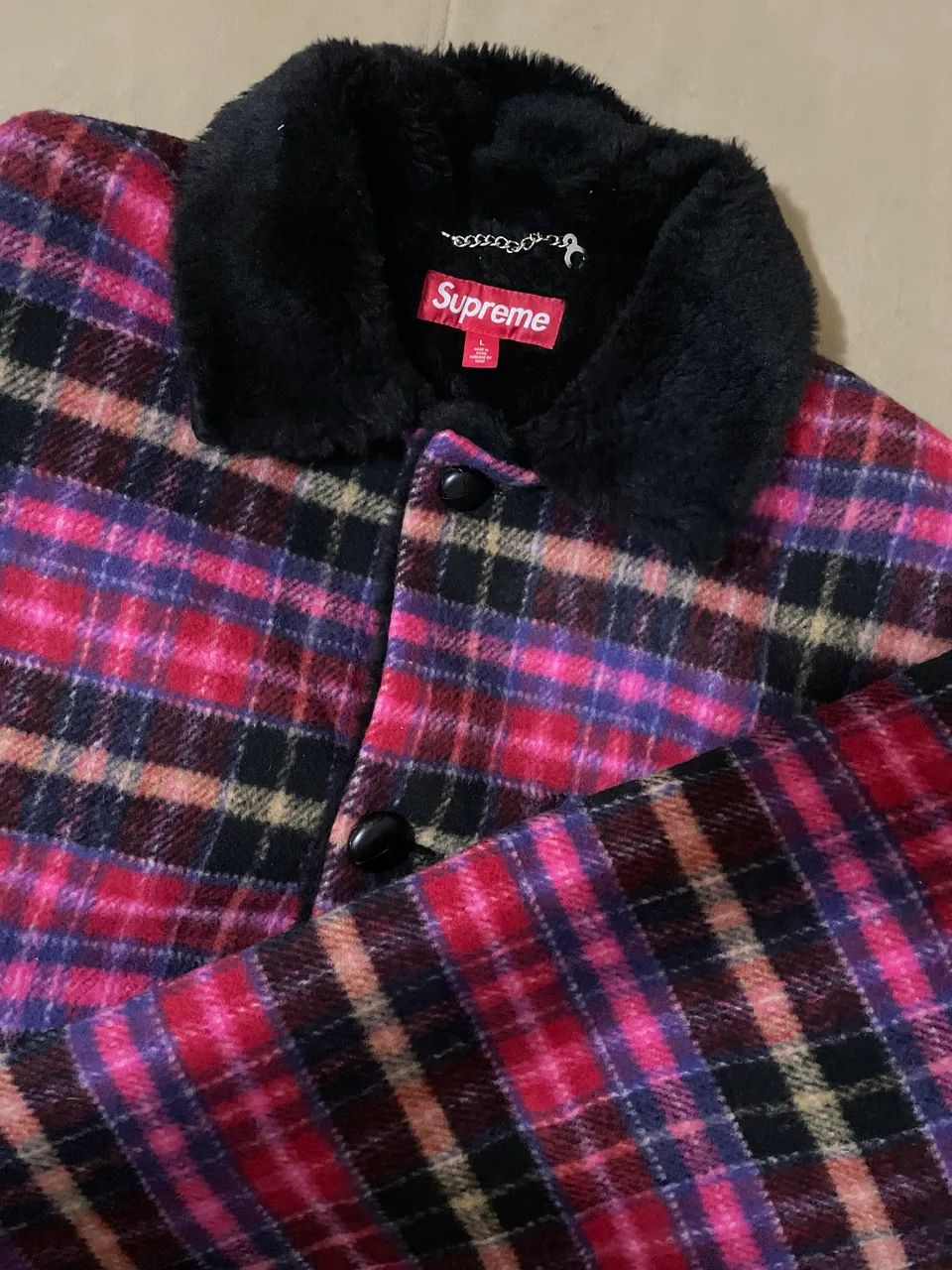 casaco supreme plaid car coat pink - Foto 5