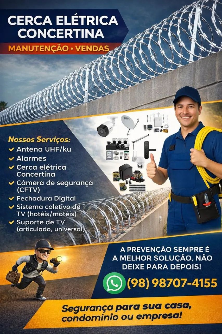 Concertina é cerca elétrica, câmeras de segurança 