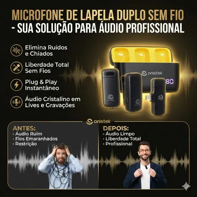 Microfone de Lapela Duplo Sem Fio Case Para Lightning MC816 Áudio Profissional  - Foto 4
