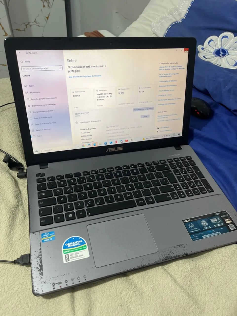 Notebook Asus I3 com caixinha de som e mouse 