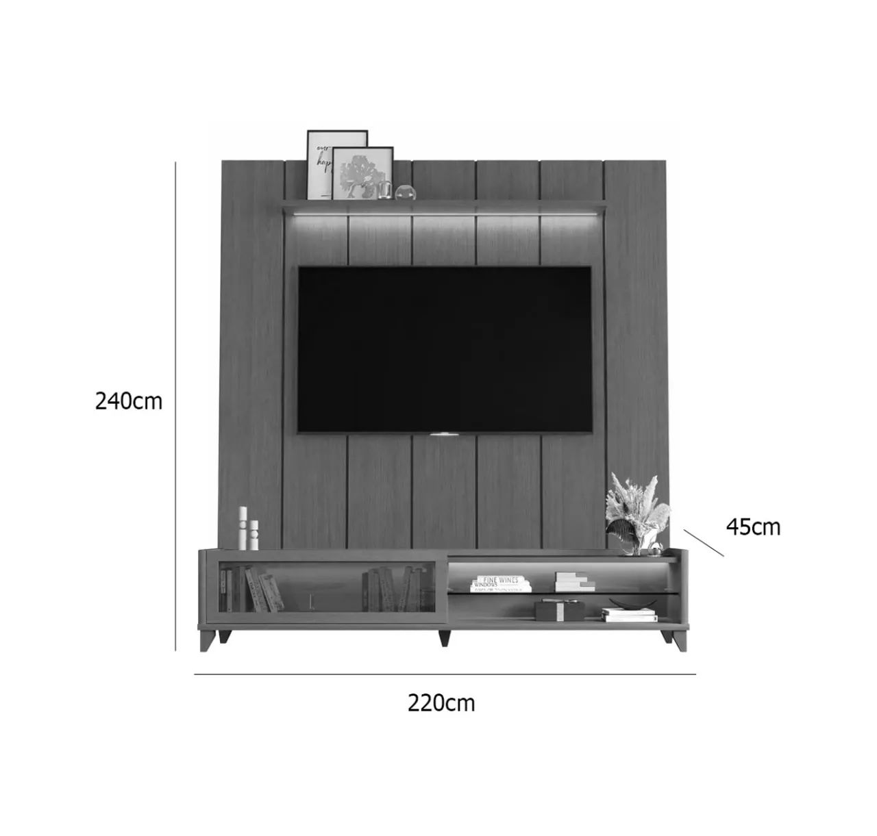 com Painel  220cm com Led para Tv Até 75 Polegadas Ripado p7 - Foto 5