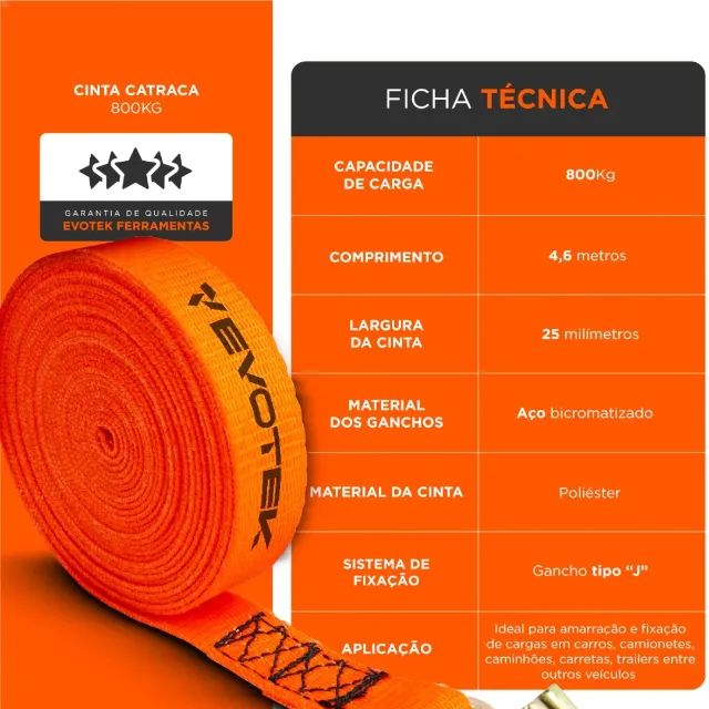 Cinta Catraca Amarração Carga 800kg 4,6 Metros - Foto 5