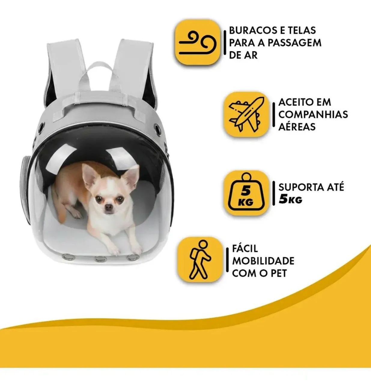 Mochila Pet Deko Cinza p/ Transporte de Cachorro e Gato  - Foto 5