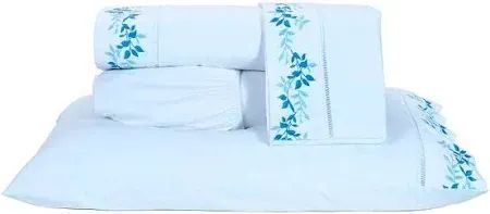 Jogo de Cama Azul Londres Bordado 200 fios 4 peças King 