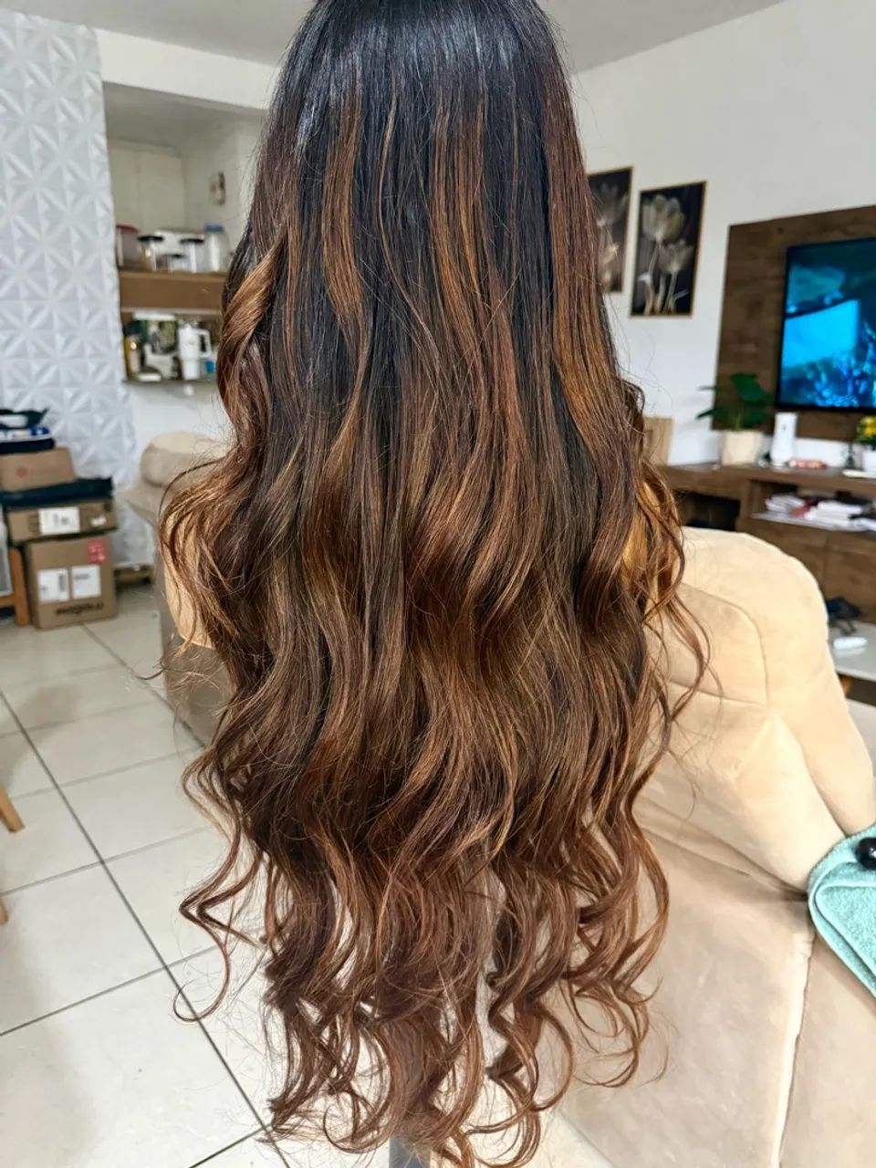 Front lace cabelo humano morena iluminada 80 cm 