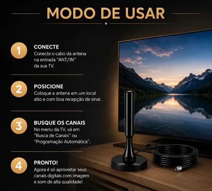 Antena tv recepção digital cabo 5 metros  - Foto 2