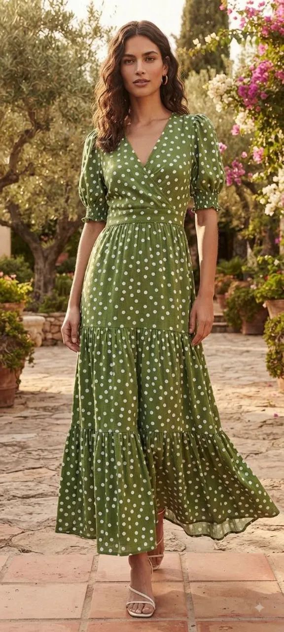 Vestido midi verde de poá  - Foto 3