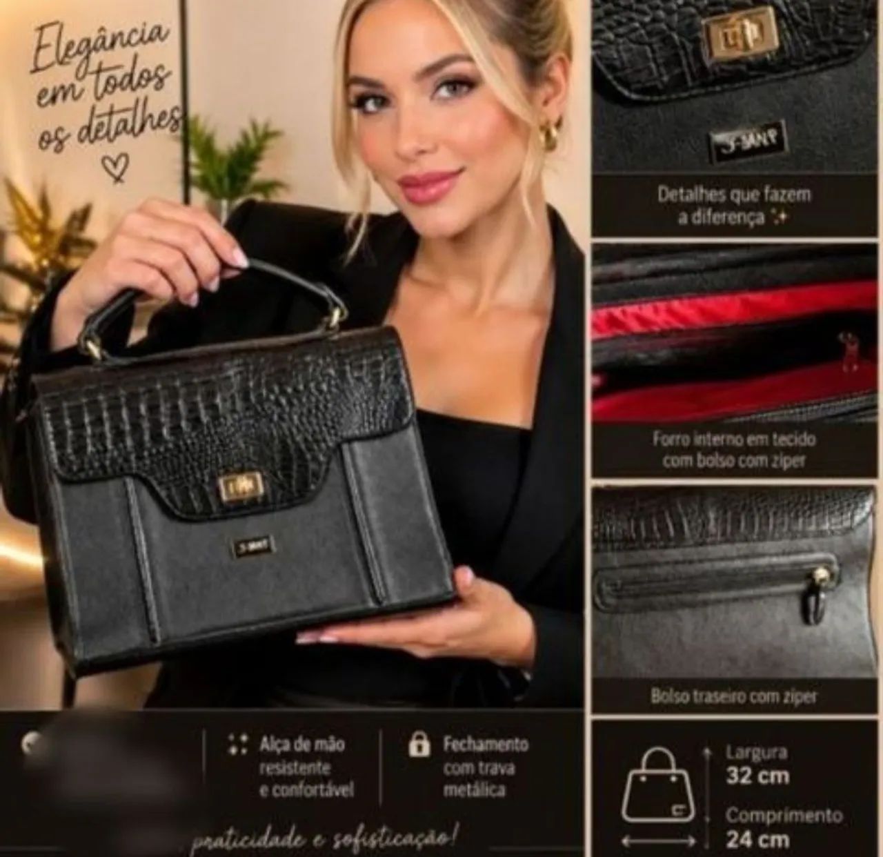 bolsa schaffer preta couro legítimo