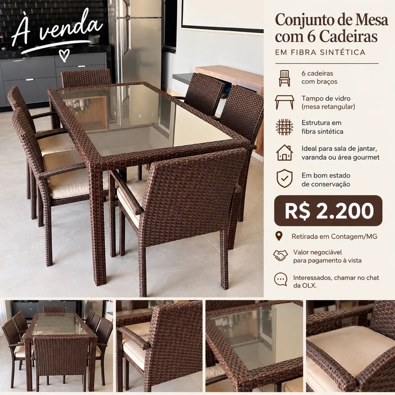 Conjunto mesa em fibra sintética  - Foto 3