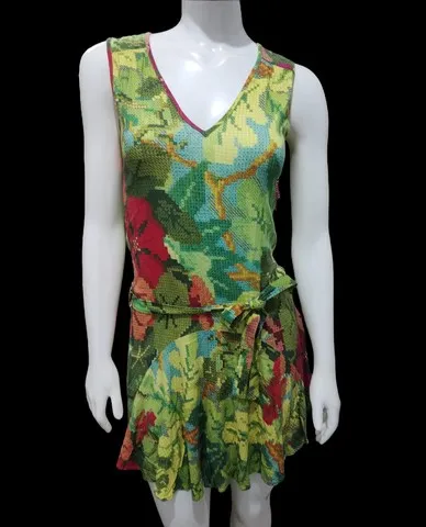 Vestido Farm estampa ponto cruz
