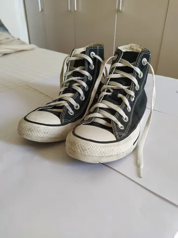 All Star Cano Alto Couro Preto, Tênis Feminino Converse Usado 82892210