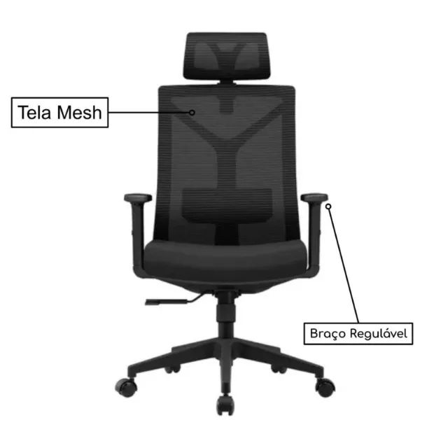 Poltrona Presidente Tela ODIN Giratória Cor Preto Conforto Ergonômico Durável 32870 - Foto 5