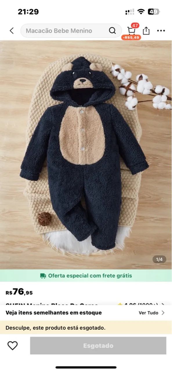 Macacão Bebê Menino Urso Pelúcia