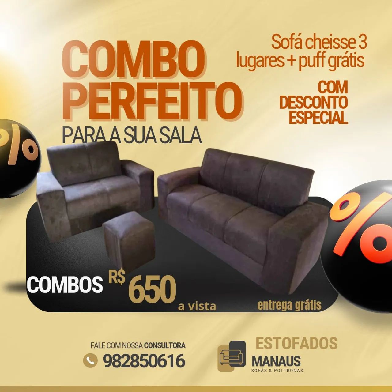 Combo Perfeito para sua Sala - Sofá + Puff Grátis! - Foto 3