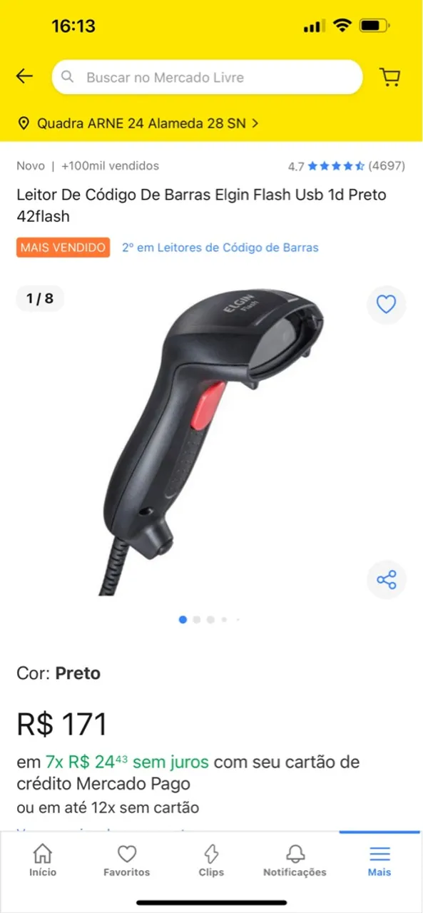 Leitor de Código de Barras Elgin Flash USB 1D Preto 42flash