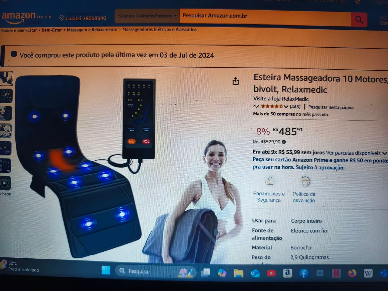 Esteira Massageadora 10 Motores Bivolt Relaxmedic