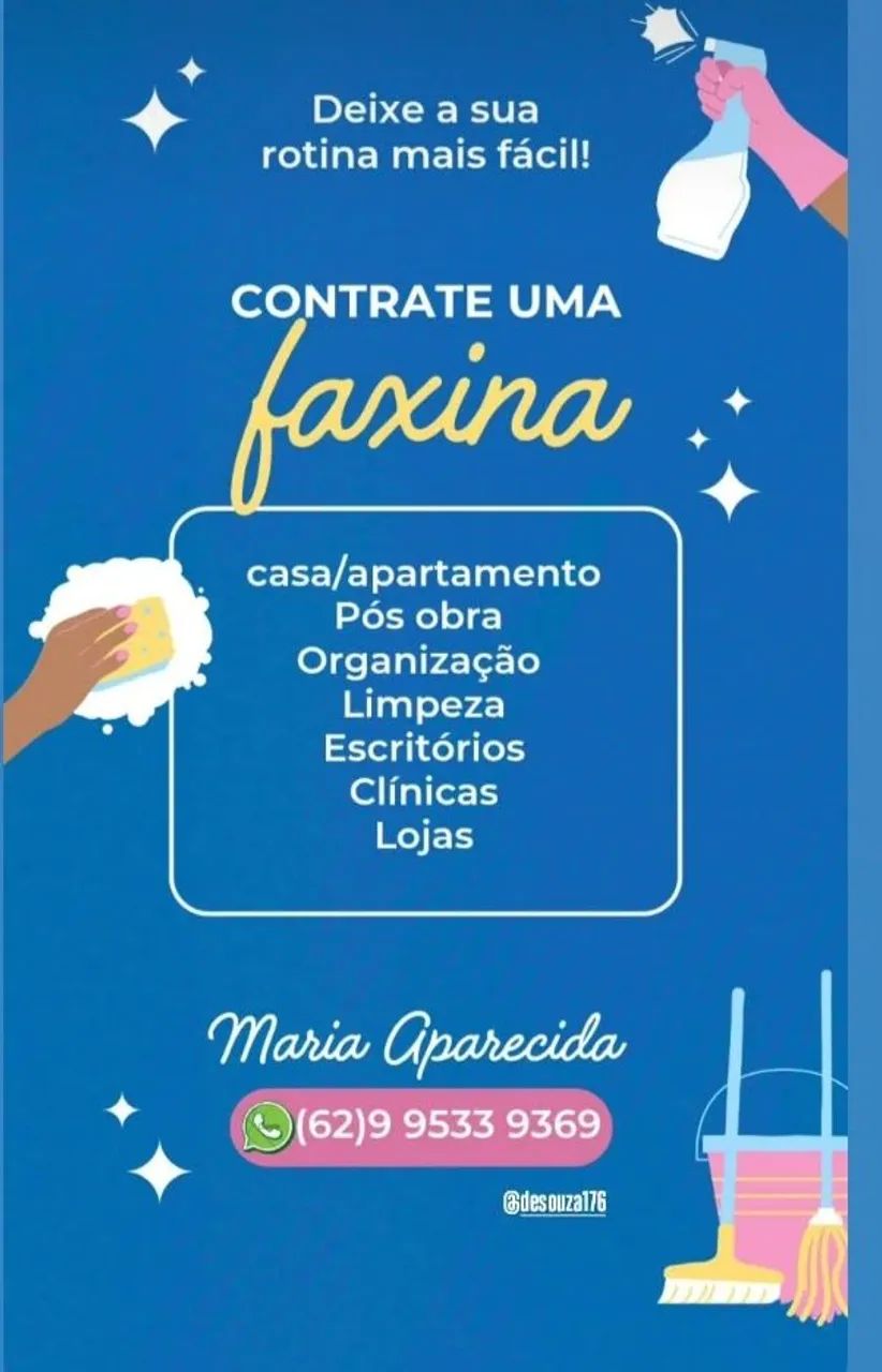 Faço faxina em casas , apartamentos lojas .