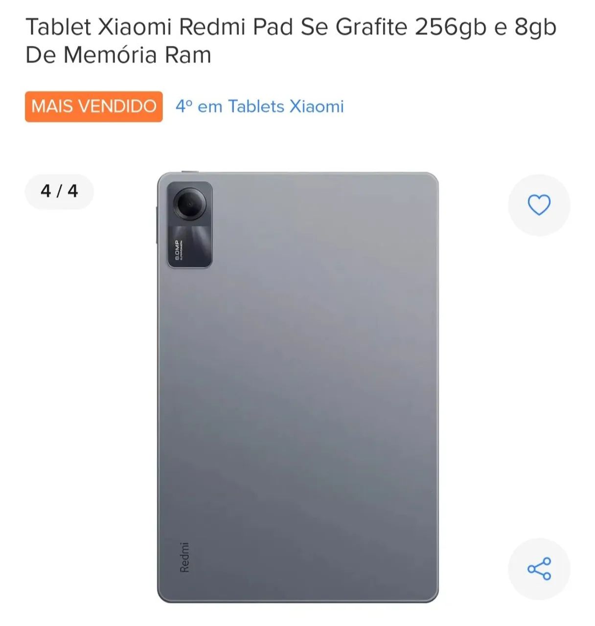 Tablet Xiaomi Redmi Pad Se Grafite 256gb e 8gb