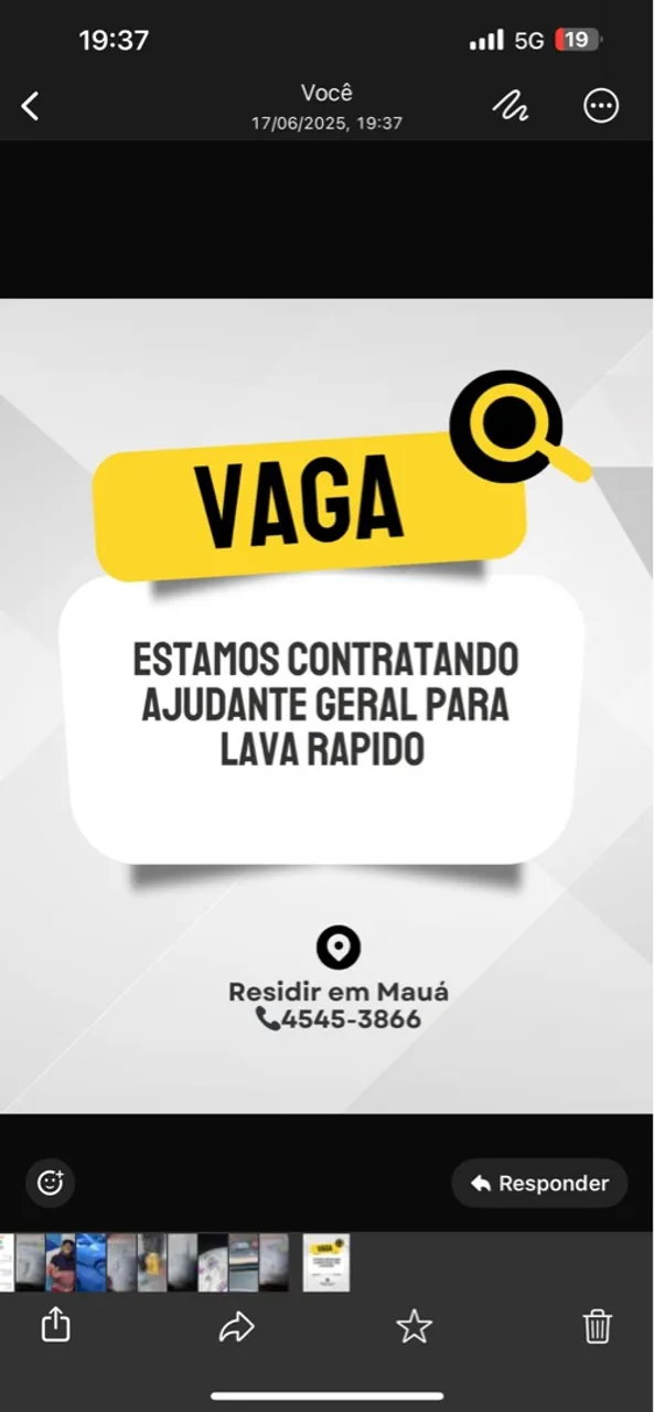 Vaga para trabalhar em Mauá Preferência residir em Mauá