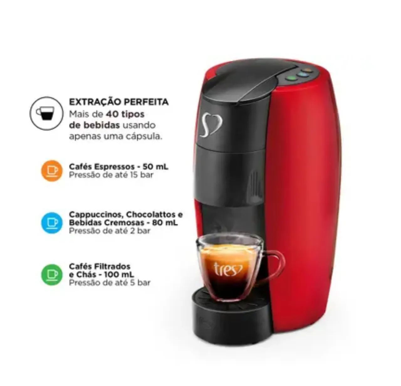 ? Cafeteira Três Corações Lov Vermelha - Nova!  Cafeteira automática de cápsulas, - Foto 4