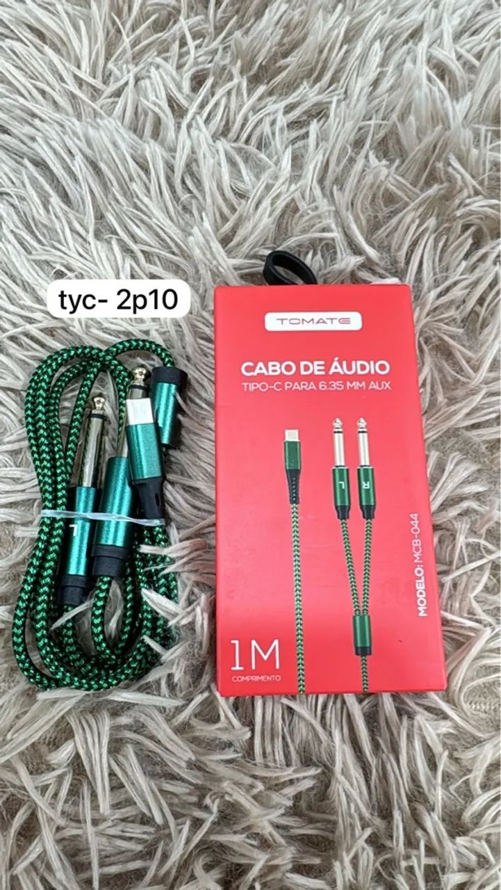 Cabo de Áudio Tipo C para 2 p10 6.35 mm Aux 