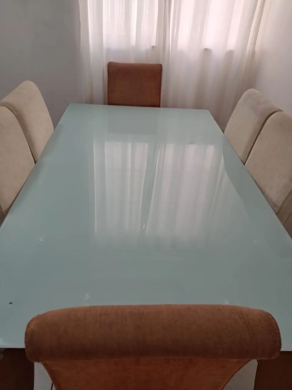 Mesa de Jantar com Tampo de Vidro + 6 Cadeiras