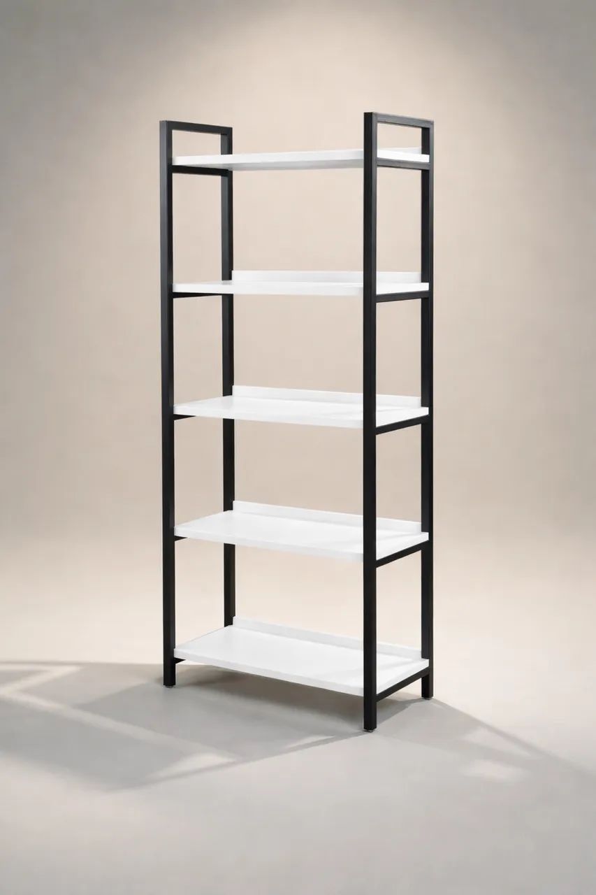 PRATELEIRA METALON E MDF PRETO COM BRANCO 