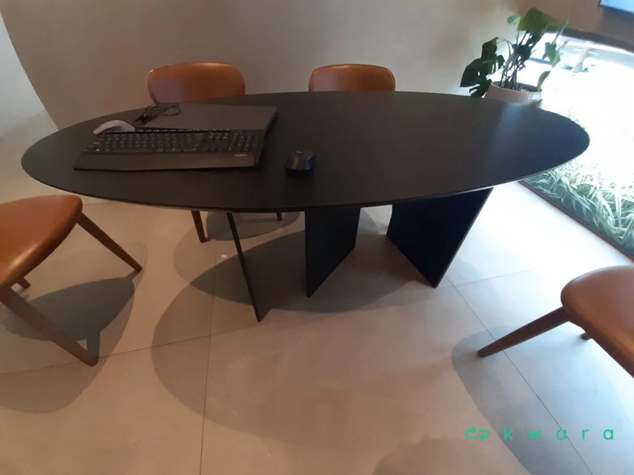 Mesa Oval (Black MDF) Escritório ou Jantar