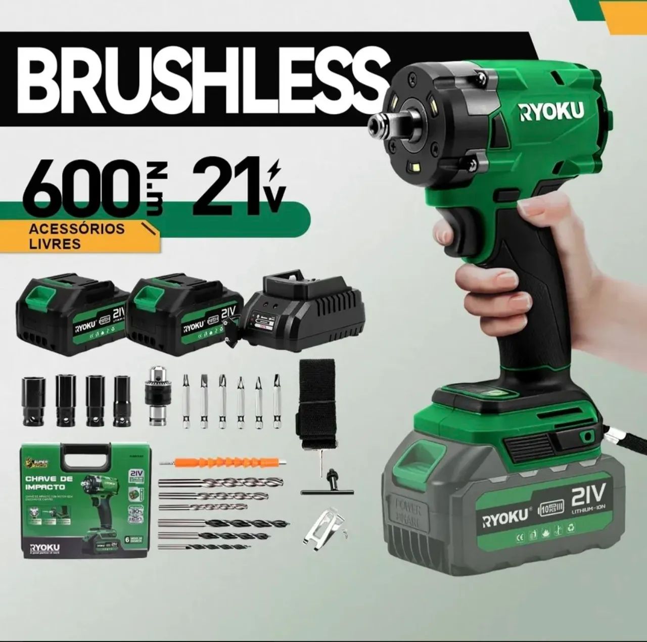 Chave De Impacto 600 n.m Ryoku 21v 2 baterias - Ferramentas de