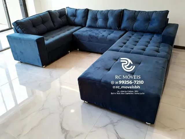 Sofá de Canto 3,10m Chaise e Puff Veludo Verde D33 Aconchegante - Foto 2