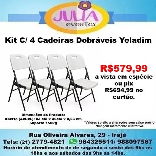 Conjunto C/4 Cadeiras Dobráveis Encosto Assento Plástico Branco 