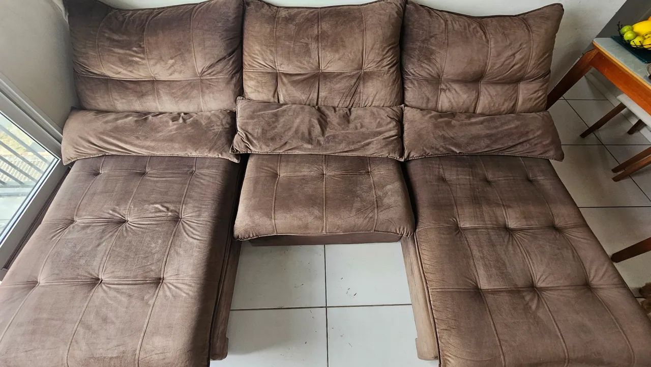 Sofá Retrátil/Reclinável  3,10m (2,70 Sem os Braços) Velut Marrom c/ Molas no Assento  - Foto 4